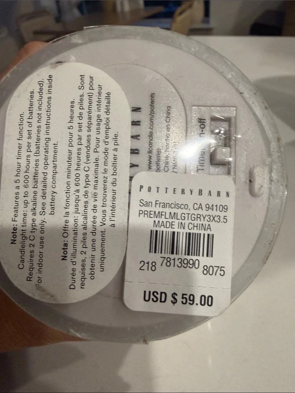 NWT set of 3 Pottery Barn Flameless Pillar Candles Light Gray